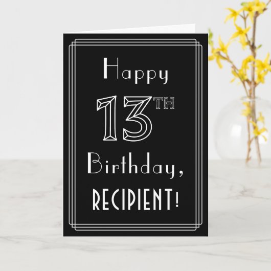 13e verjaardag: Art Deco Style # 13 & Custom Name Kaart (Gele Bloem)