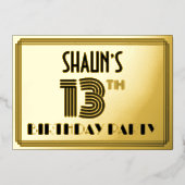 13e verjaardag — Art Deco Style "13" en naam Folie Uitnodiging (Voorkant)