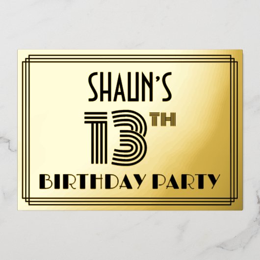 13e verjaardag — Art Deco Style "13" en naam Folie Uitnodiging (Voorkant)