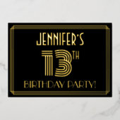 13e verjaardag — Art Deco Style "13" + Naam Folie Uitnodiging (Voorkant)