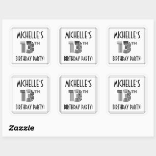 13e verjaardag: Art Deco Style + aangepaste naam Vierkante Sticker