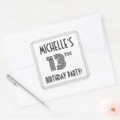 13e verjaardag: Art Deco Style + aangepaste naam Vierkante Sticker (Envelop)