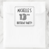 13e verjaardag: Art Deco Style + aangepaste naam Vierkante Sticker (Tas)