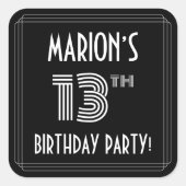 13e verjaardag: Art Deco Style en aangepaste naam Vierkante Sticker (Voorkant)