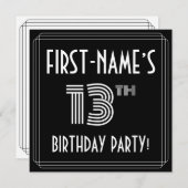 13e verjaardag: Art Deco Style met aangepaste naam Kaart (Voorkant / Achterkant)