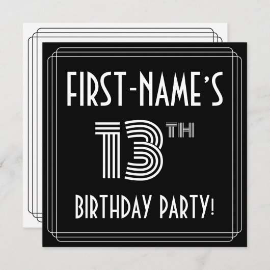13e verjaardag: Art Deco Style met aangepaste naam Kaart (Voorkant / Achterkant)