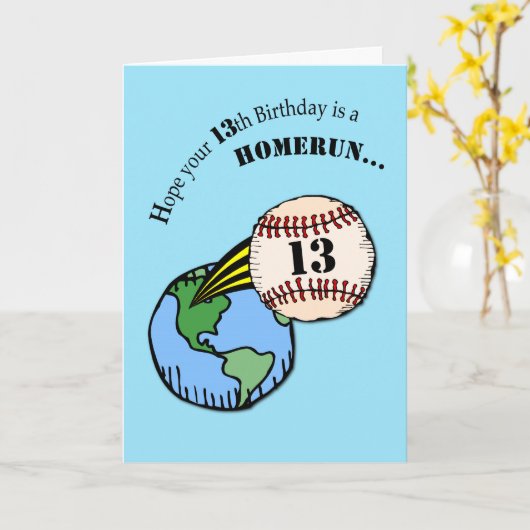 13e verjaardag Baseball Home run Kaart (Gele Bloem)