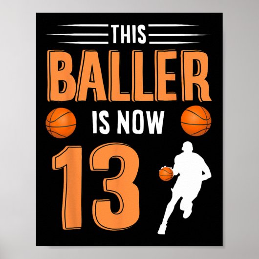 13e verjaardag basketbal - deze baller is nu 13 poster (Voorkant)