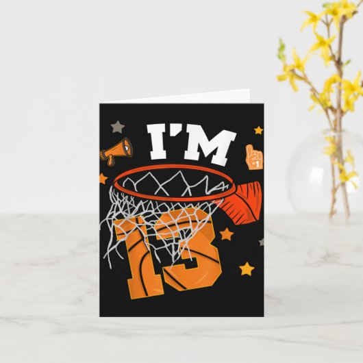 13e verjaardag basketbal jongen 13 jaar oud dertie kaart (Gele Bloem)