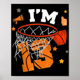 13e verjaardag basketbal jongen 13 jaar oud dertie poster
