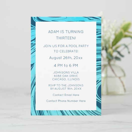 13e Verjaardag Blauw Abstract Artsy Elegant Custom Kaart (Staand voorkant)