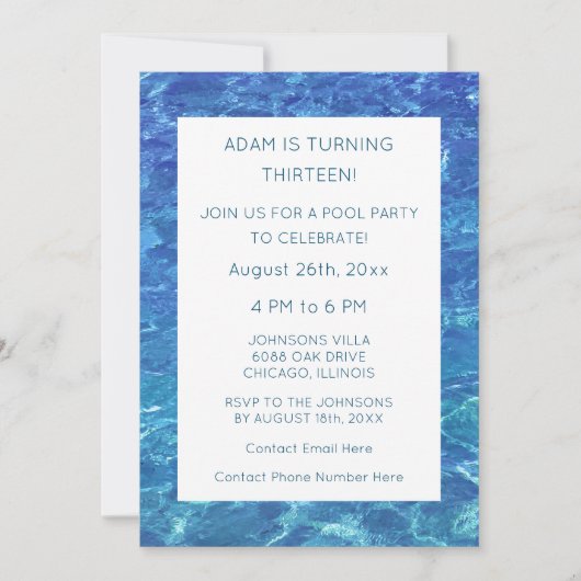 13e verjaardag blauw zwembad feest waterpatronen k kaart (Voorkant)