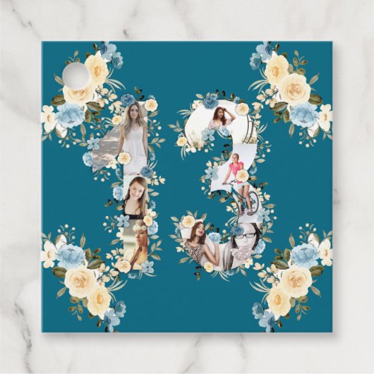 13e verjaardag Blauwgroen aanjager Foto Collage Ye Bedankjes Labels (Voorkant)