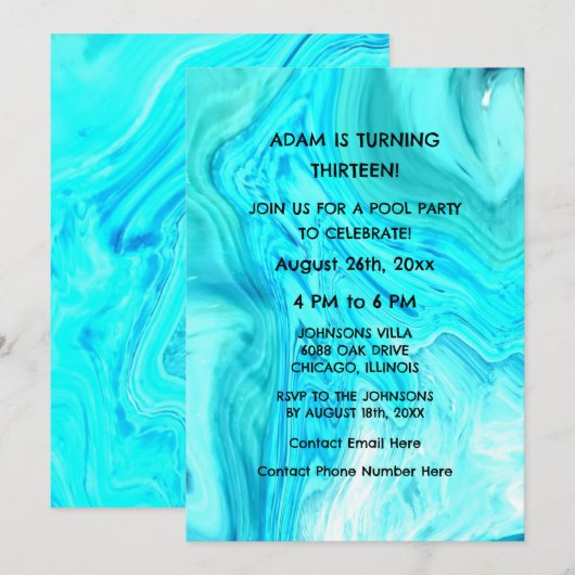 13e Verjaardag Blauwgroen Blue Artsy Abstract Cust Kaart (Voorkant / Achterkant)