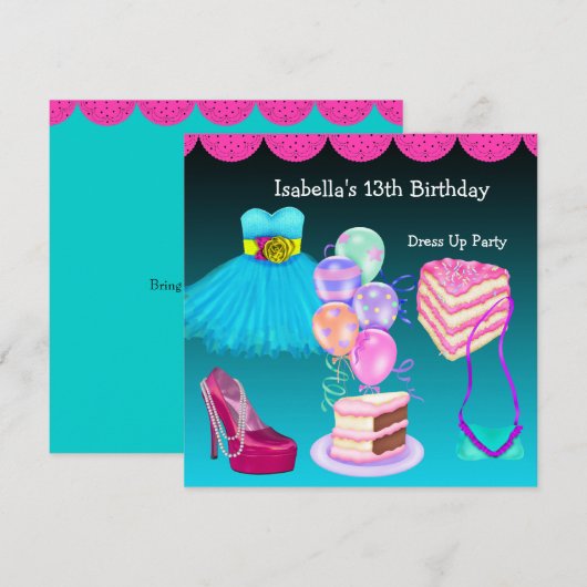 13e verjaardag: Blauwgroen roze van de partij Kaart (Voorkant / Achterkant)