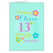 13e verjaardag bloem aangepast aqua roze geel (Voorkant)