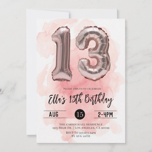13e verjaardag Blush Roze Uitnodiging (Voorkant)