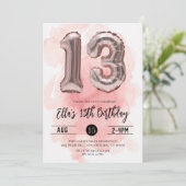 13e verjaardag Blush Roze Uitnodiging (Staand voorkant)
