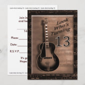 13e verjaardag, bruin gitaar, muzikaal kaart (Voorkant / Achterkant)