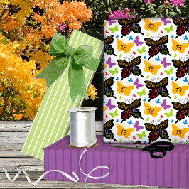 13e verjaardag Butterlies Hand Lettering Inpakpapier Vel