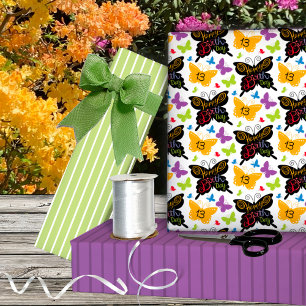 13e verjaardag Butterlies Hand Lettering Inpakpapier Vel