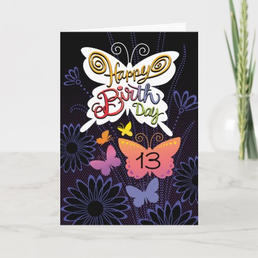 13e verjaardag Butterlies Hand Lettering Kaart (Voorkant)
