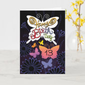 13e verjaardag Butterlies Hand Lettering Kaart (Gele Bloem)