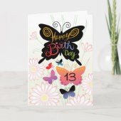 13e verjaardag Butterlies Hand Lettering Kaart (Voorkant)
