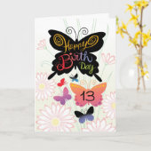 13e verjaardag Butterlies Hand Lettering Kaart (Gele Bloem)