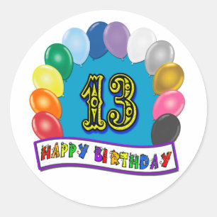 13e verjaardag cadeaus met diverse ballonnen Desig Ronde Sticker
