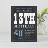 13e verjaardag Chalkboard Blauwe ballon Rustic Chi Kaart (Staand voorkant)