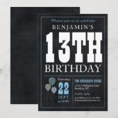 13e verjaardag Chalkboard Blauwe ballon Rustic Chi Kaart (Voorkant / Achterkant)