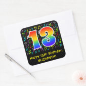 13e verjaardag: Colorful Music Symbols, Rainbow 13 Vierkante Sticker (Envelop)