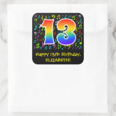 13e verjaardag: Colorful Music Symbols, Rainbow 13 Vierkante Sticker (Tas)
