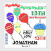13e verjaardag Cupcake Balloons Vinyl Sticker (Vel)