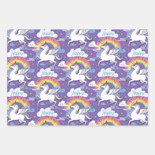 13e verjaardag Eenhoorn Inpakpapier Vel (Voorkant 2)