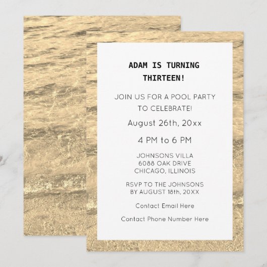 13e verjaardag Eigen leeftijdsnaam Water Simple Tr Kaart (Voorkant / Achterkant)