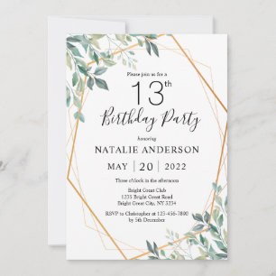 13e verjaardag Elegant Eucalyptus Greenery en Gold Kaart