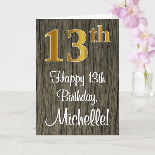 13e verjaardag: Elegant Faux Gold Look #, Faux Woo Kaart (Orchidee)