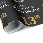 13e verjaardag: Elegant, zwart, Faux Gold look Cadeaupapier (Rol Hoek)