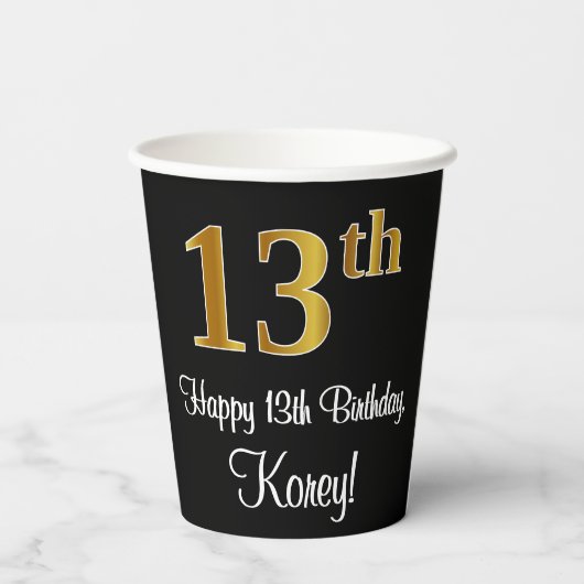 13e verjaardag - Elegante luxe Faux Gold look # Papieren Bekers (Achterkant)