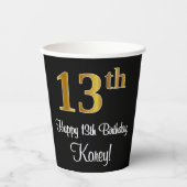 13e verjaardag - Elegante luxe Faux Gold look # Papieren Bekers (Voorkant)