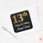 13e verjaardag - Elegante luxe Faux Gold look # Vierkante Sticker (Envelop)