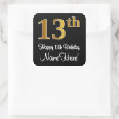 13e verjaardag - Elegante luxe Faux Gold look # Vierkante Sticker (Tas)