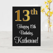 13e verjaardag ~ Elegante Luxueuze Nep Gouden Look Kaart (Gele Bloem)