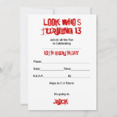 13e verjaardag, elektrisch gitaar, rood/wit/zwart kaart (Achterkant)