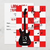 13e verjaardag, elektrisch gitaar, rood/wit/zwart kaart (Voorkant / Achterkant)