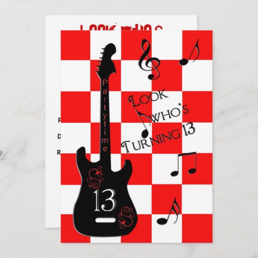 13e verjaardag, elektrisch gitaar, rood/wit/zwart kaart (Voorkant / Achterkant)