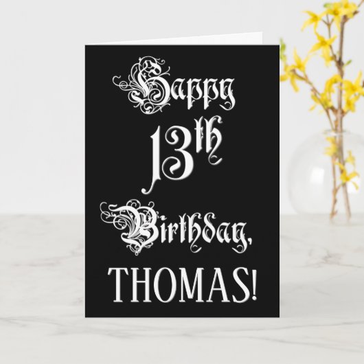 13e verjaardag: Fancy, elegant script + aangepaste Kaart (Gele Bloem)