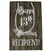 13e verjaardag: Fancy, Faux Wood Kijk + Aangepaste Medium Cadeauzakje (Voorkant)